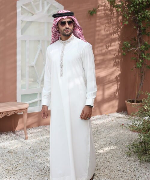 white Embroidered Emirati Thobe