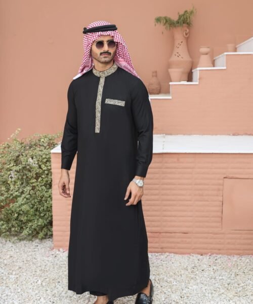 Black Embroidered Emirati Thobe