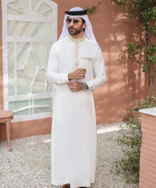white Embroidered Emirati Thobe