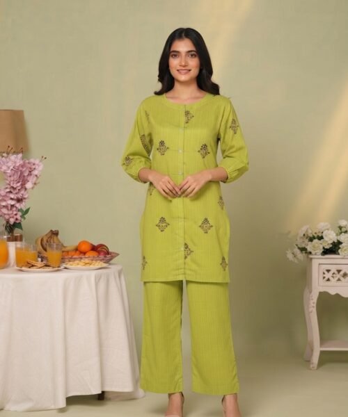 2 piece jacquard shirt shiflly embroidery trouser