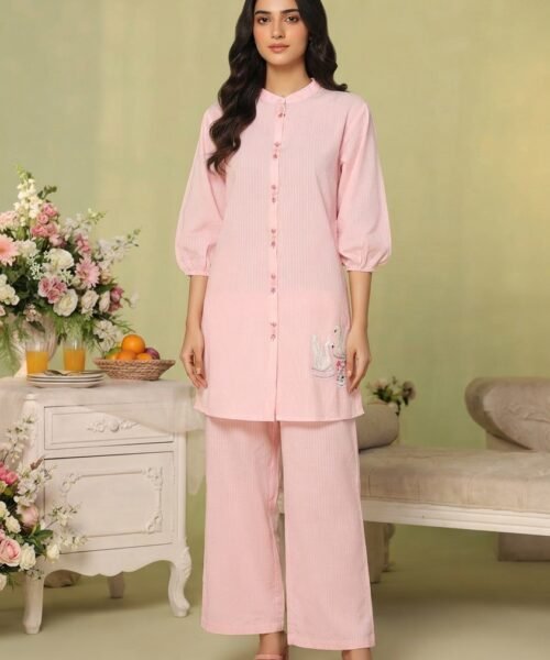 Alternative view of 2 piece Linen self shirt trouser hand embroidery