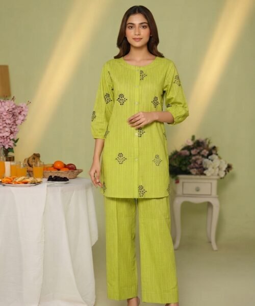 Alternative view of 2 piece jacquard shirt shiflly embroidery trouser