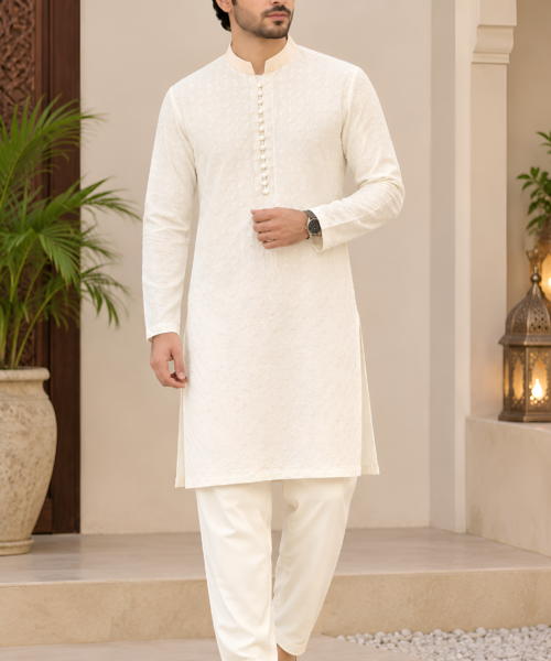 Alternative view of Ivory Bloom Kurta Trouser – men
