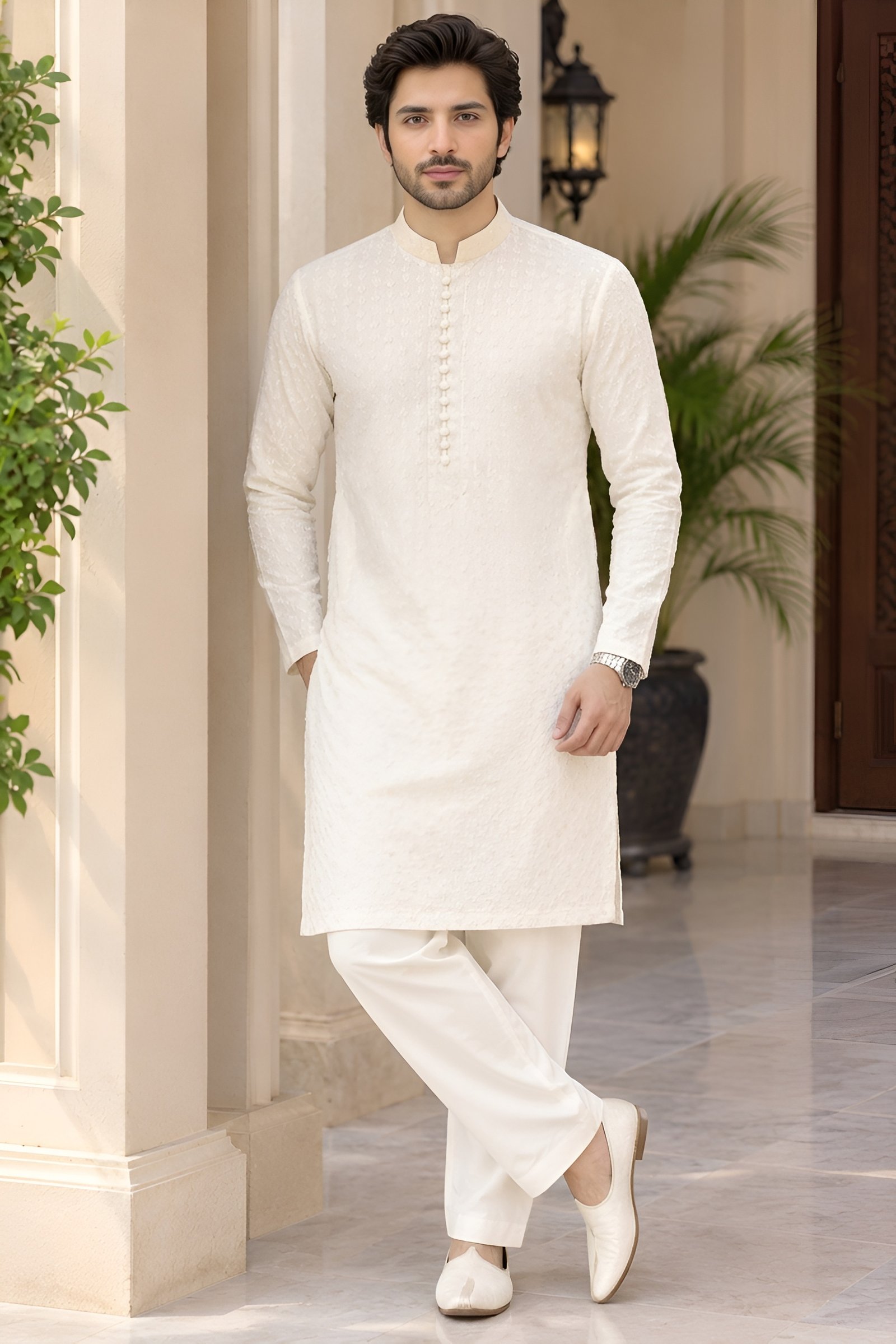 Ivory Bloom Kurta Trouser – men - Image 3