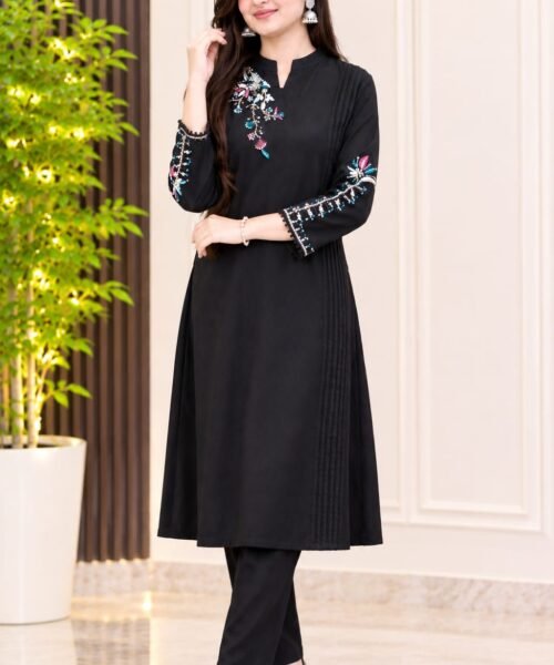 Alternative view of Midnight Bloom – Black Embroidered 3-Piece Suit
